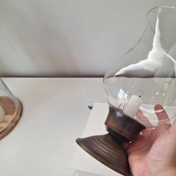 Vintage Brass candle holder candlestick glass hurricane Taper - patina aged - Picture 2 of 5